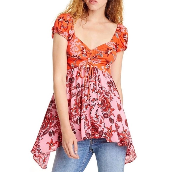 Free People Tops - NEW Free People | La Bamba Orange Pink Boho Top